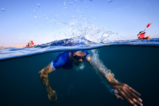 Connor Bentley swims during the Men's supertri NEOM on Day One of the NEOM Beach Games on November 03, 2024 in Neom, Saudi Arabia. (Photo by Jan Hetfleisch/Getty Images for NEOM Beach Games)