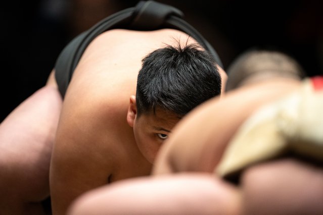 Young sumo wrestlers compete during the 15th Hakuho Cup, a competition for young sumo wrestlers from elementary and middle school, at the Kokugikan arena in the Ryogoku area of Tokyo on February 11, 2025. (Photo by Philip Fong/AFP Photo)