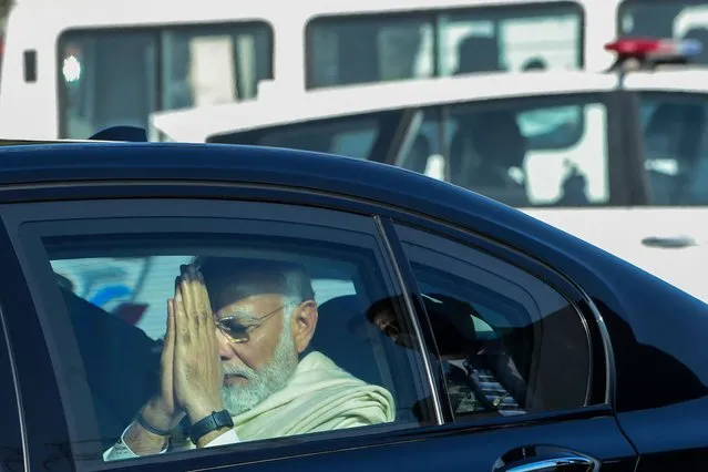 India's prime minister, Narendra Modi leaves after attending the funeral rites of his mother in Gandhinagar on December 30, 2022. (Photo by Sam Panthaky/AFP Photo)