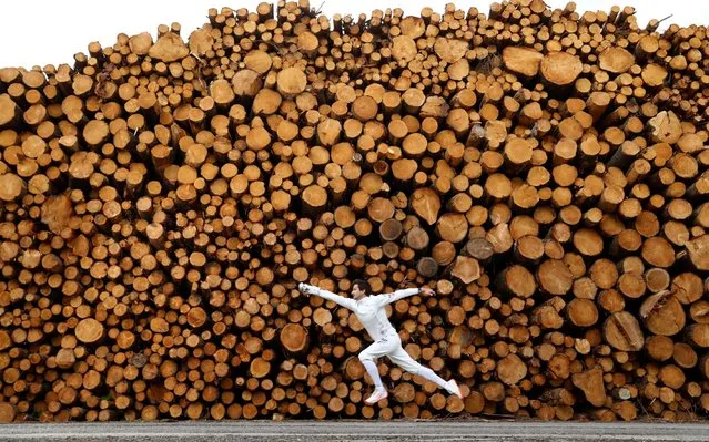 Jamie Cooke of Team GB, Modern Pentathlon 2018 World Champion and 2019 European Champion demonstrates his fencing skills on June 05, 2020 in Blagdon, England. (Photo by Michael Steele/Getty Images)