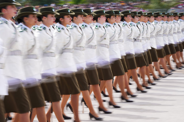 Female police officers, Carabineras, march during the annual military parade to celebrate Independence Day and Army Day in Santiago, Chile on September 19, 2024. (Photo by Matias Basualdo/ZUMA Press Wire/Rex Features/Shutterstock)