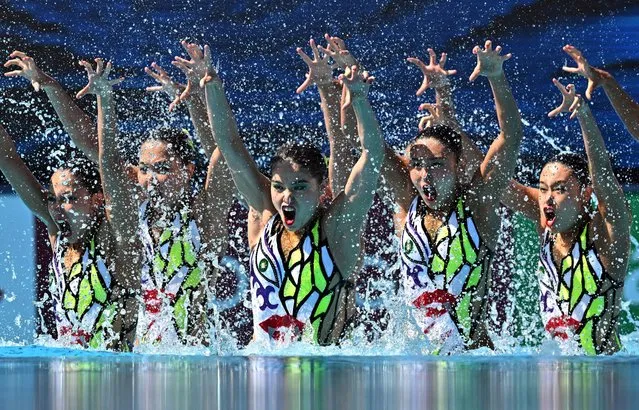 Team Japan compete during the women's team technical preliminary at the 19th FINA World Championships in Budapest, Hungary on June 19, 2022. (Photo by Marton Monus/Reuters)