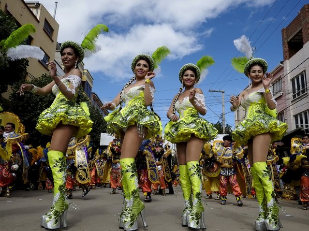 Dancers of the Morenada Central Norte perform during the carnival parade in Oruro, some 200 km (124 miles) south of La Paz, February 6, 2016. (Photo by David Mercado/Reuters)