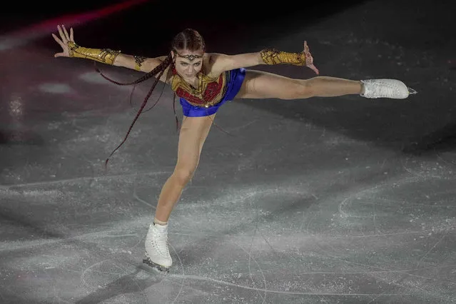 Alexandra Trusova, of the Russian Olympic Committee, performs during the figure skating gala at the 2022 Winter Olympics, Sunday, February 20, 2022, in Beijing. (Photo by David J. Phillip/AP Photo)