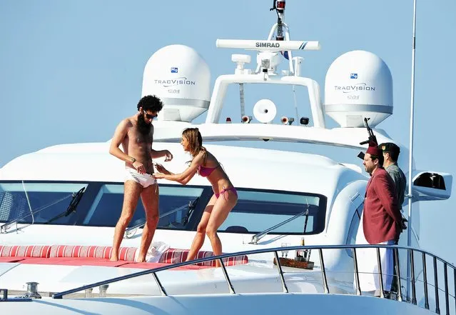 Admiral General Aladeen and supermodel Elisabetta Canalis spotted on a luxury yacht at Hotel Du Cap during 65th Annual Cannes Film Festival