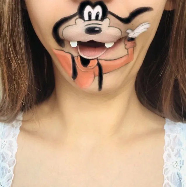 Makeup artist Laura Jenkinson paints popular cartoon characters on her face, using her own mouth as the teeth and lips of her subjects. Here, Disney's Goofy is depicted on Jenkinson. (Photo by Laura Jenkinson/Caters News)