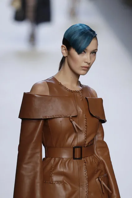 Model Bella Hadid wears a creation as part of the Fendi womens Fall/Winter 2018/19 fashion collection, presented in Milan, Italy, Thursday, September 21, 2017. (Photo by Luca Bruno/AP Photo)