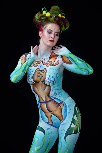 A model, painted by bodypainting artist Kai Schon from Estonia, poses for a picture at the 21st World Bodypainting Festival 2018 on July 14, 2018 in Klagenfurt, Austria. (Photo by Didier Messens/Getty Images)