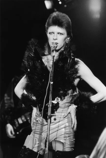 20th October 1973: David Bowie performing in his 'Angel of Death' costume at a live recording for a Midnight Special TV show made at The Marquee Club in London to a specially invited audience of Bowie fanclub members. (Photo by Jack Kay/Express/Getty Images)