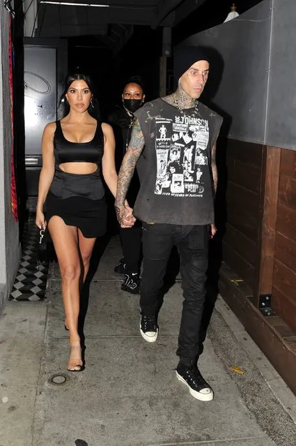 Reality star Kourtney Kardashian and Travis Barker dine at Craig's in West Hollywood on June 24, 2021. (Photo by twoeyephotos/The Mega Agency)
