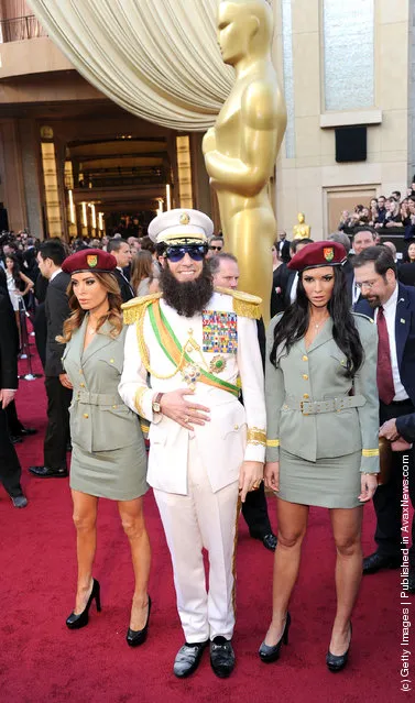 Actor Sacha Baron Cohen, dressed as his character 'General Aladeen,' arrives at the 84th Annual Academy Awards held at the Hollywood & Highland Center