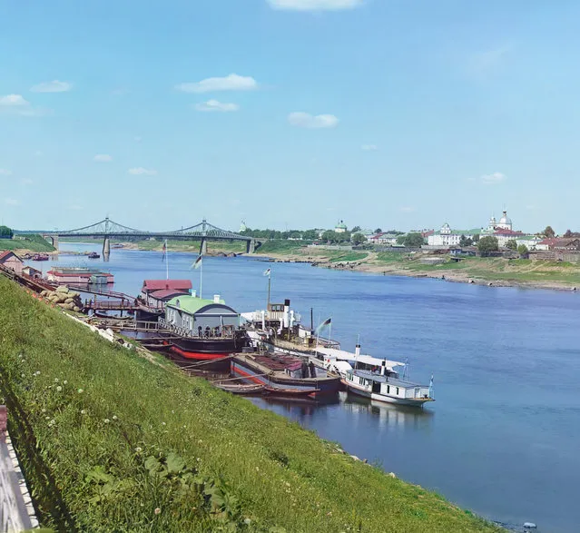 Photos by Sergey Prokudin-Gorsky. View of Tver with bridge across Volga. Russia, Tver province, Tver, 1910