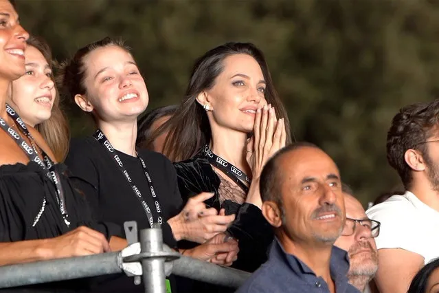 American actress Angelina Jolie and her daughter Shiloh Jolie-Pitt enjoy “mommy-daughter time” at the Maneskin concert for the world premiere of the “Loud Kids Tour” at the "Circo Massimo" in Rome, Italy on July 9, 2022. (Photo by Cobra Team/Backgrid)