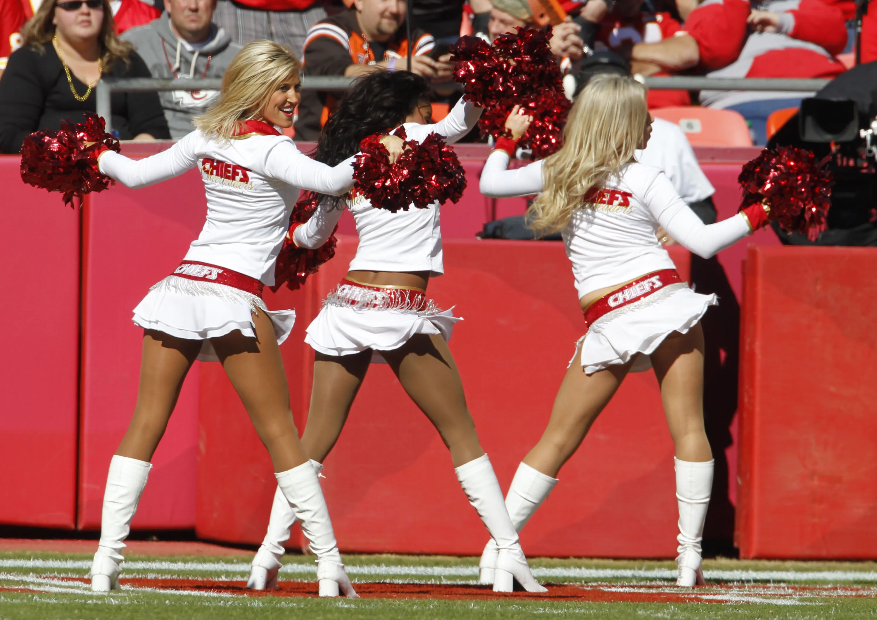 Next picture →. Kansas City Chiefs cheerleaders during the first half of an...
