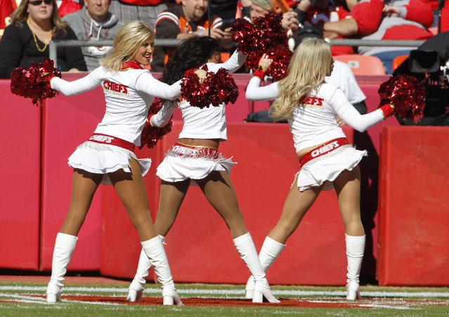 Kansas City Chiefs cheerleaders during the first half of an NFL football game against the Cleveland Browns at Arrowhead Stadium in Kansas City, Mo., Sunday, October 27, 2013. (Photo by Colin E. Braley/AP Photo)