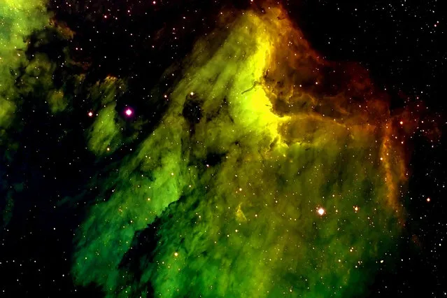 Pelican Nebula. These amazing pictures of nebula thousands of light years from Earth have been captured by an amateur astronomer Dr. Dennis Roscoe snapped the beautiful celestial formations from his own personal observatory. His telescope looks into deep space at the nebula, which show both the birth and death of stars, like our very own Sun. (Photo by Dennis Roscoe/Caters News)