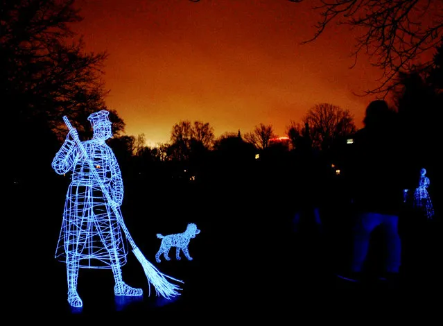 A light installation titled “Arrivals. They were here” by Finnish artist Alexander Reichstein is on display at the Light Festival Staro Riga, in Riga, Latvia, 19 November 2017. (Photo by Toms Kalnins/EPA/EFE)