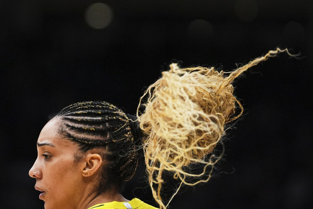 The hair of Seattle Storm forward Gabby Williams bounces as she faces the New York Liberty during the second half of a WNBA basketball game Sunday, June 22, 2025, in Seattle. (Photo by Lindsey Wasson/AP Photo)