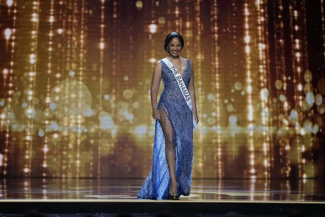 Miss The Bahamas Angel J. Cartwright takes part in the evening gown competition during the preliminary round of the 71st Miss Universe Beauty Pageant, in New Orleans on Wednesday, January 11, 2023. (Photo by Gerald Herbert/AP Photo)