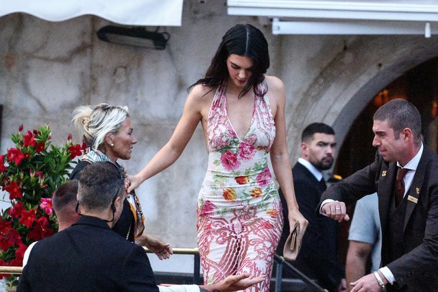 Kylie Jenner boards a boat, ahead of the anticipated wedding of Amazon founder Jeff Bezos and journalist Lauren Sanchez in Venice, Italy, on June 26, 2025. (Photo by Guglielmo Mangiapane/Reuters)