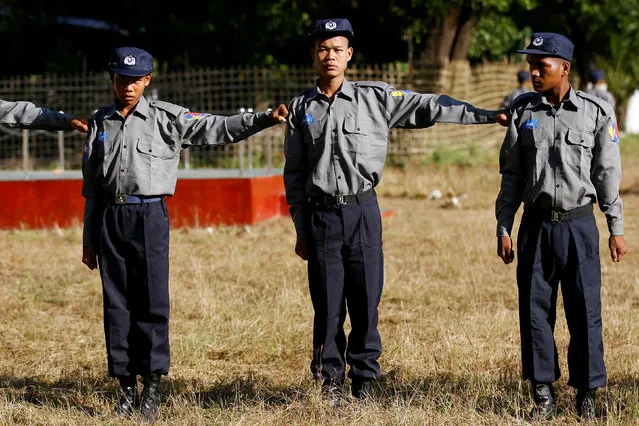 Ethnic Rakhine men attend a police training course as a civilian force will be deployed in the north of the Rakhine state in Sittwe, Myanmar, November 15, 2016. (Photo by Soe Zeya Tun/Reuters)