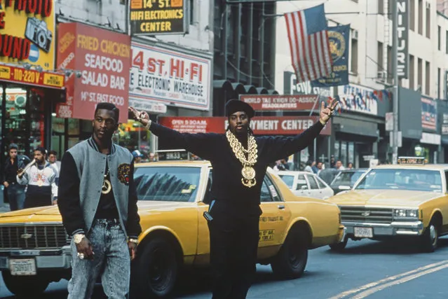 American hip hop duo Eric B. (right) and Rakim walking across 14th Street in New York City, circa 1989. (Photo by Michael Ochs Archives/Getty Images)