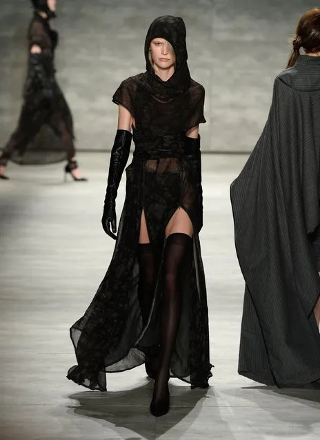 A model walks the runway at the Nicholas K fashion show during Mercedes-Benz Fashion Week Fall 2015 at The Pavilion at Lincoln Center on February 12, 2015 in New York City. (Photo by Fernanda Calfat/Getty Images for Mercedes-Benz Fashion Week)