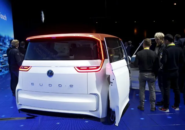The Volkswagen BUDD-e electric vehicle is displayed during a keynote address at the 2016 CES trade show in Las Vegas, Nevada January 5, 2016. (Photo by Steve Marcus/Reuters)