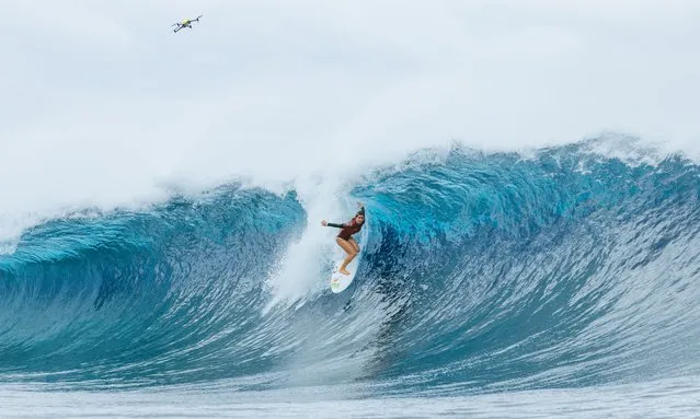 Caroline Marks of the United States surfs in Heat 2 of the Quarterfinals at the SHISEIDO Tahiti Pro on August 16, 2023 at Teahupoo, Tahiti, French Polynesia. (Photo by Matt Dunbar/World Surf League via Getty Images)