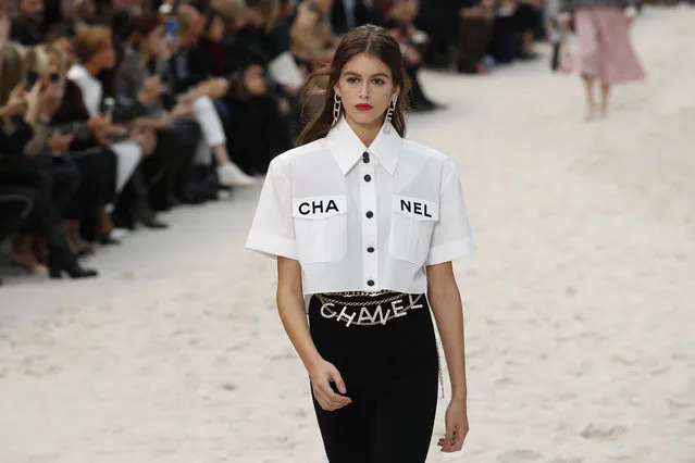 Kaia Gerber wears a creation for Chanel Spring/Summer 2019 ready-to-wear fashion collection in Paris, Tuesday, October 2, 2018. (Photo by Christophe Ena/AP Photo)
