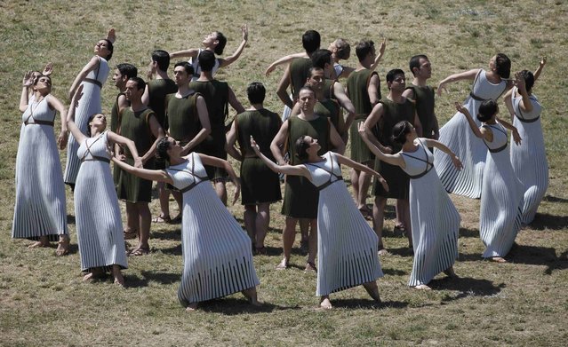 Priestesses and dancers attend the Olympic flame lighting ceremony for the Rio 2016 Olympic Games inside the ancient Olympic Stadium on the site of ancient Olympia, Greece, April 21, 2016. (Photo by Alkis Konstantinidis/Reuters)