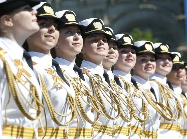 Russian servicewomen march during the Victory Day parade, marking the 71st anniversary of the victory over Nazi Germany in World War Two, at Red Square in Moscow, Russia, May 9, 2016. (Photo by Grigory Dukor/Reuters)