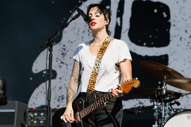 Australian singer and songwriter Brody Dalle of The Distillers performs live on the Main Stage during day three of Reading Festival 2019 at Richfield Avenue on August 25, 2019 in Reading, England. (Photo by Burak Cingi/Redferns)