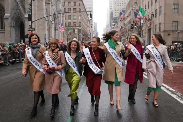 Entrants of the Rose of Tralee Festival walk in the Saint Patrick’s Day Parade on 5th Avenue, in the Manhattan borough of New York City, New York, U.S., March 17, 2022. (Photo by Andrew Kelly/Reuters)