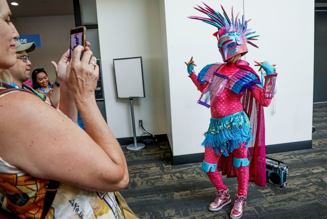 A cosplayer poses for a photo during Comic-Con International in San Diego, California on July 27, 2024. (Photo by Sandy Huffaker/Reuters)