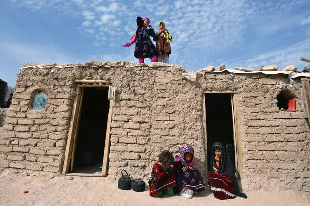 Young internally displaced Afghans pose for a picture outside their shelter in a camp for Internally Displaced Persons (IDPs) on the outskirts of Herat, Afghanistan, 22 July 2015. According to UN Refugee Agency (UNHCR) figures, the number of internally displaced Afghans reached 683'000 by mid-2014, projecting that by the end of 2015 this number could have reached as many as 900'000 due to ongoing conflict in the country. (Photo by Jalil Rezayee/EPA)