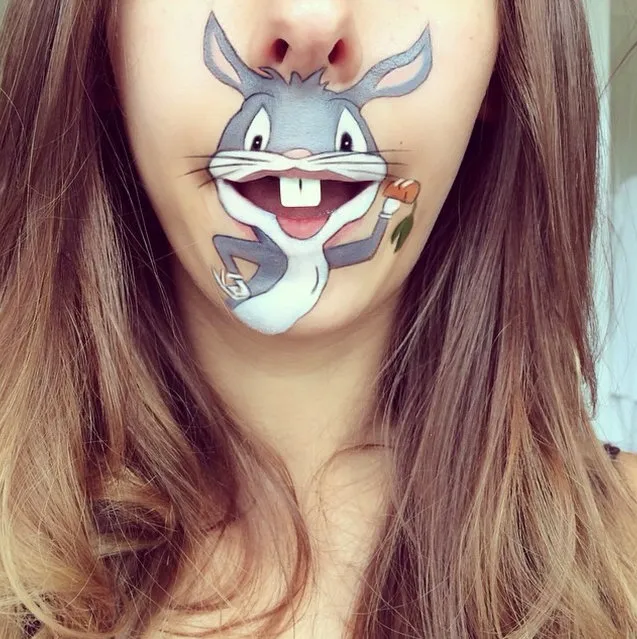Makeup artist Laura Jenkinson paints popular cartoon characters on her face, using her own mouth as the teeth and lips of her subjects. Here, Bugs Bunny from “Looney Tunes” is depicted on Jenkinson. (Photo by Laura Jenkinson/Caters News)