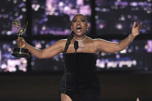 American actress Sheryl Lee Ralph accepts the Emmy for outstanding supporting actress in a comedy series for “Abbott Elementary” at the 74th Emmy Awards on Monday, September 12, 2022 at the Microsoft Theater in Los Angeles. (Photo by Phil McCarten/Invision for the Television Academy/AP Images)