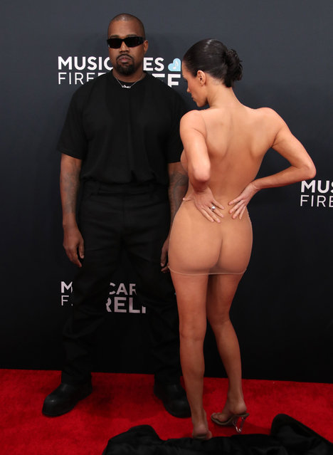 American rapper Kanye West and Australian model Bianca Censori attend the 67th Annual GRAMMY Awards on February 02, 2025 in Los Angeles, California. (Photo by David Fisher/Rex Features/Shutterstock)