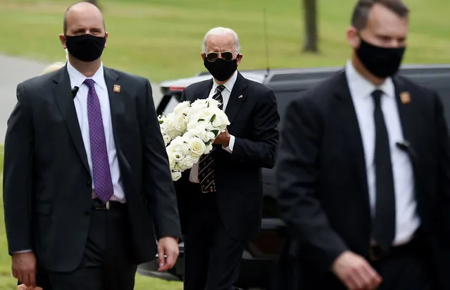 Democratic presidential candidate and former US Vice President Joe Biden and his wife Jill Biden (not pictured), arrive to pay their respects to fallen service members on Memorial Day at Delaware Memorial Bridge Veteran's Memorial Park in Newcastle, Delaware, May 25, 2020. (Photo by Olivier Douliery/AFP Photo)