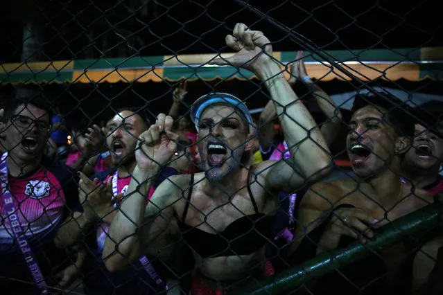 Soccer fans cheer during a match of the “Champions Ligay” gay soccer tournament in Rio de Janeiro, Brazil November 25, 2017. (Photo by Pilar Olivares/Reuters)