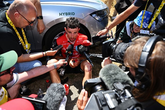 Kevin Vauquelin of France and Team Arkea - B&B Hotels reacts after the 112th Tour de France, Stage 7 a 197km stage from Saint-Malo to Mur-de-Bretagne (Guerledan) / #UCIWT / on July 11, 2025 in Saint-Malo, France. (Photo by Dario Belingheri/Getty Images)