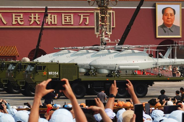 Unmanned ship-based helicopters during a military parade to mark the 80th anniversary of the end of World War Two, in Beijing, China, on September 3, 2025. (Photo by Go Nakamura/Reuters)