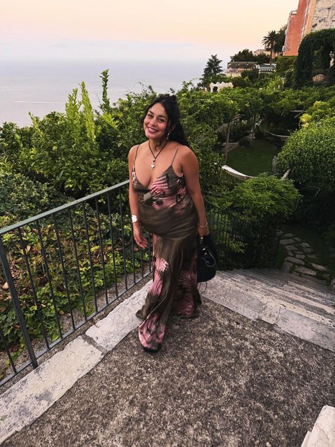 American actress and singer Vanessa Hudgens shows off her growing baby bump while taking in a sunset on September 16, 2025. (Photo by vanessahudgens/Instagram)
