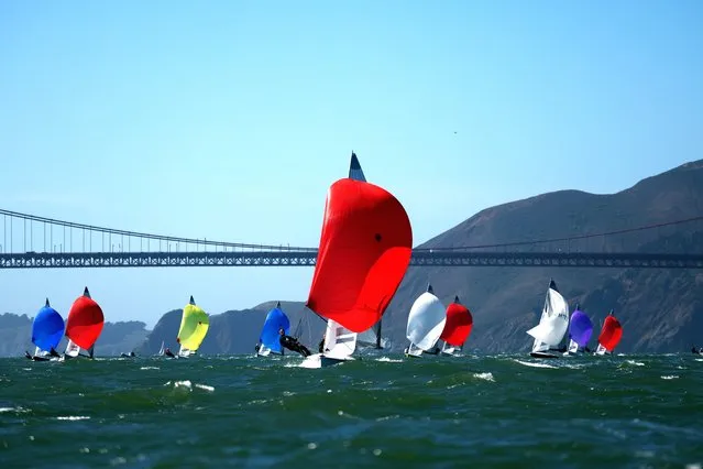 Athletes compete in the 505 World Championships hosted by the St. Francis Yacht Club on September 28, 2023 in San Francisco, California. (Photo by Ezra Shaw/Getty Images)