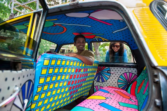 Taxi Fabric was launched in April 2015 and has been working hard to brighten up some of the 55,000 taxis in India’s glamorous west coast city. The project is run by Sanket Avlani, Mahak Malik, Nathalie Gordon and Girish Narayandass who work out of London and Mumbai. (Photo by Sandesh Parulkar/Taxi Fabric/The Guardian)