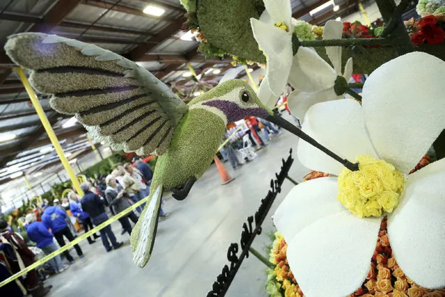 General view of atmosphere at Miracle-Gro's “Everythings Coming Up Roses” float entry in the 128th Rose Parade. Float judging took place at Fiesta Parade Floats on Sunday, January 1, 2017, in Irwindale, Calif. (Photo by Casey Rodgers/Invision for Miracle-Gro/AP Images)