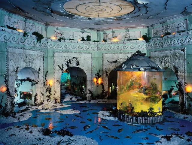 Aquarium, 2007. After the successful completion of a photograph, Nix will pick over the diorama for salvageable parts and throw the rest away. (Photo by Lori Nix)