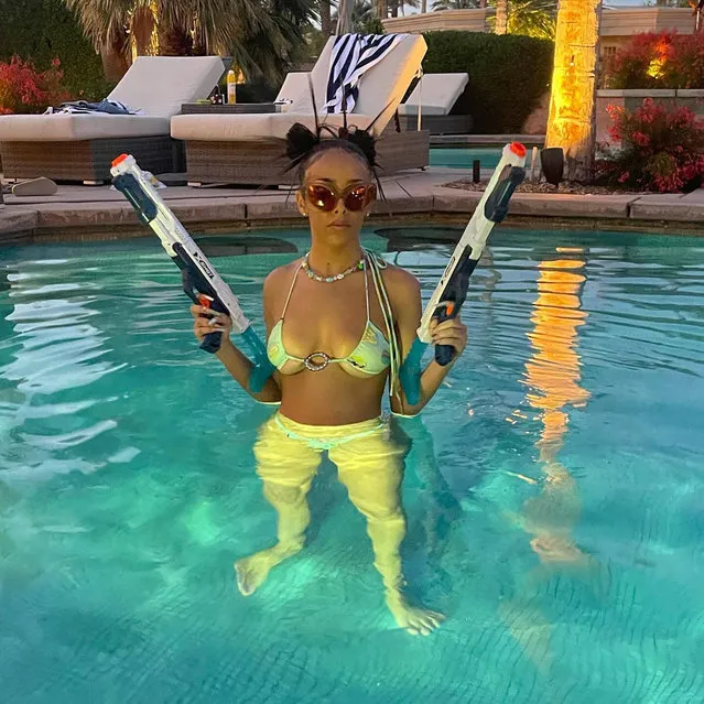 American rapper Doja Cat is trigger happy at Coachella in the second decade of April 2022. (Photo by dojacat/Instagram)