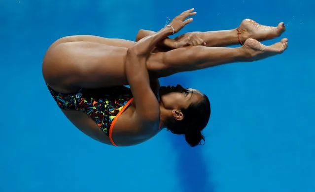 Diana Isabel Zuleta Pineda of Colombia competes in the Women's Diving 1m Springboard preliminary round of the FINA Swimming World Championships 2017 in Duna Arena in Budapest, Hungary, 14 July 2017. (Photo by Balogh David/Reuters)